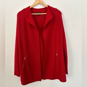 Talbots 100% Merino Wool Long Knit Open Concept Cardigan Red Zip Pockets Size XS